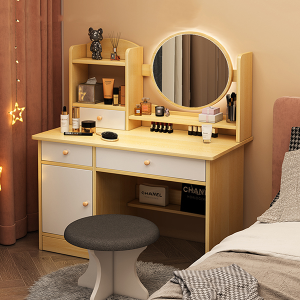 Bàn Trang Điểm Gỗ MDF Gương Tròn Có Đèn LED - BTDVP35 12 Bàn Trang Điểm Gỗ MDF Gương Tròn Có Đèn LED - BTDVP35